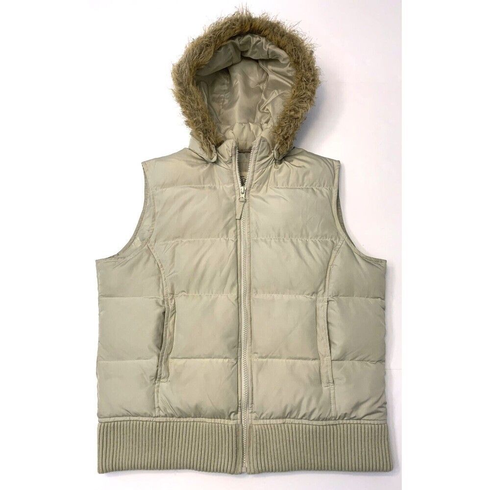 New York Classics Down Puffer Vest Womens  L Hooded Full-Zip Vegan Fur Lined